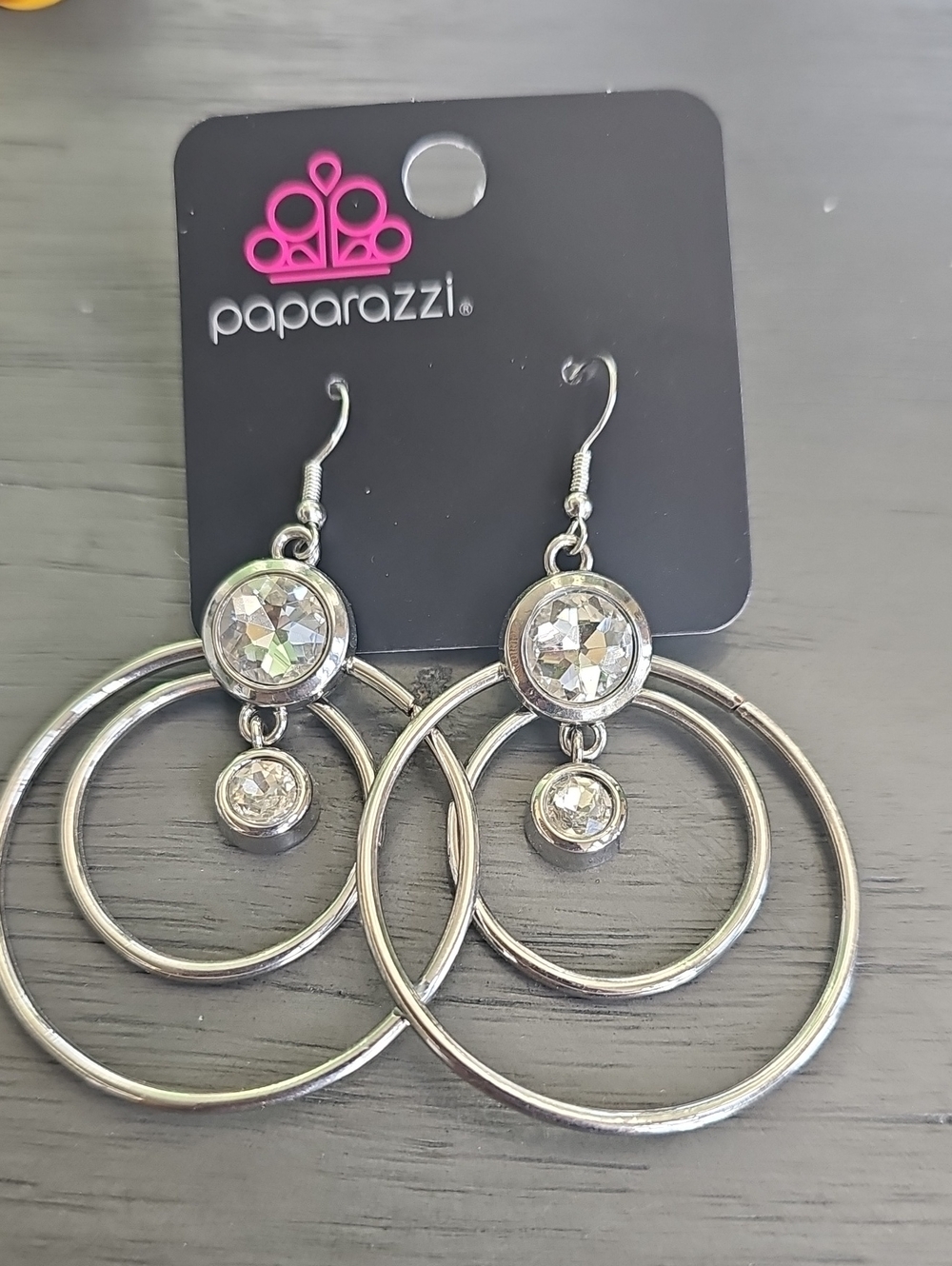 Paparazzi Silver Clear Crystal Hoop Drop Earrings